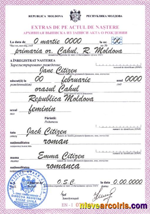 Moldova birth certificate